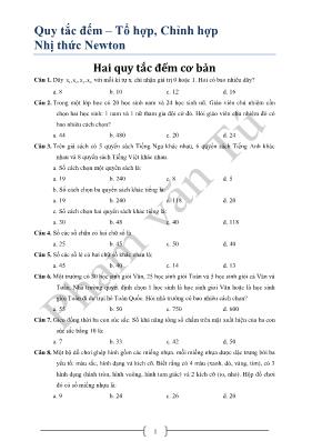 Bài tập Quy tắc đếm  Tổ hợp, Chỉnh hợp, Nhị thức Newton